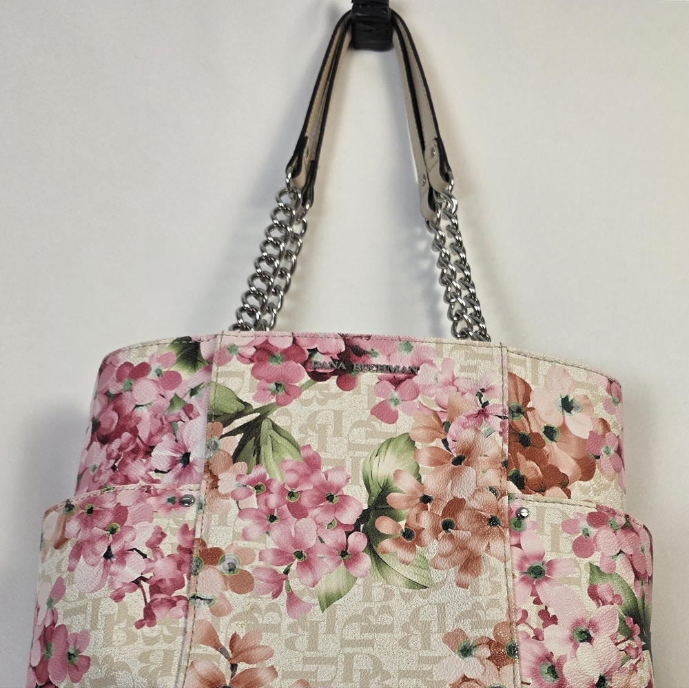 ๐ธ Dana Buchman Floral Pink & Cream Chain Tote ๐ท Dainty Feminine Aesthetic ๐ธ - Picture 3 of 16